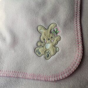 VTG Y2K Basic Editions Baby Blanket Light Pink Bunny Rabbit Butterfly Fleece 30"